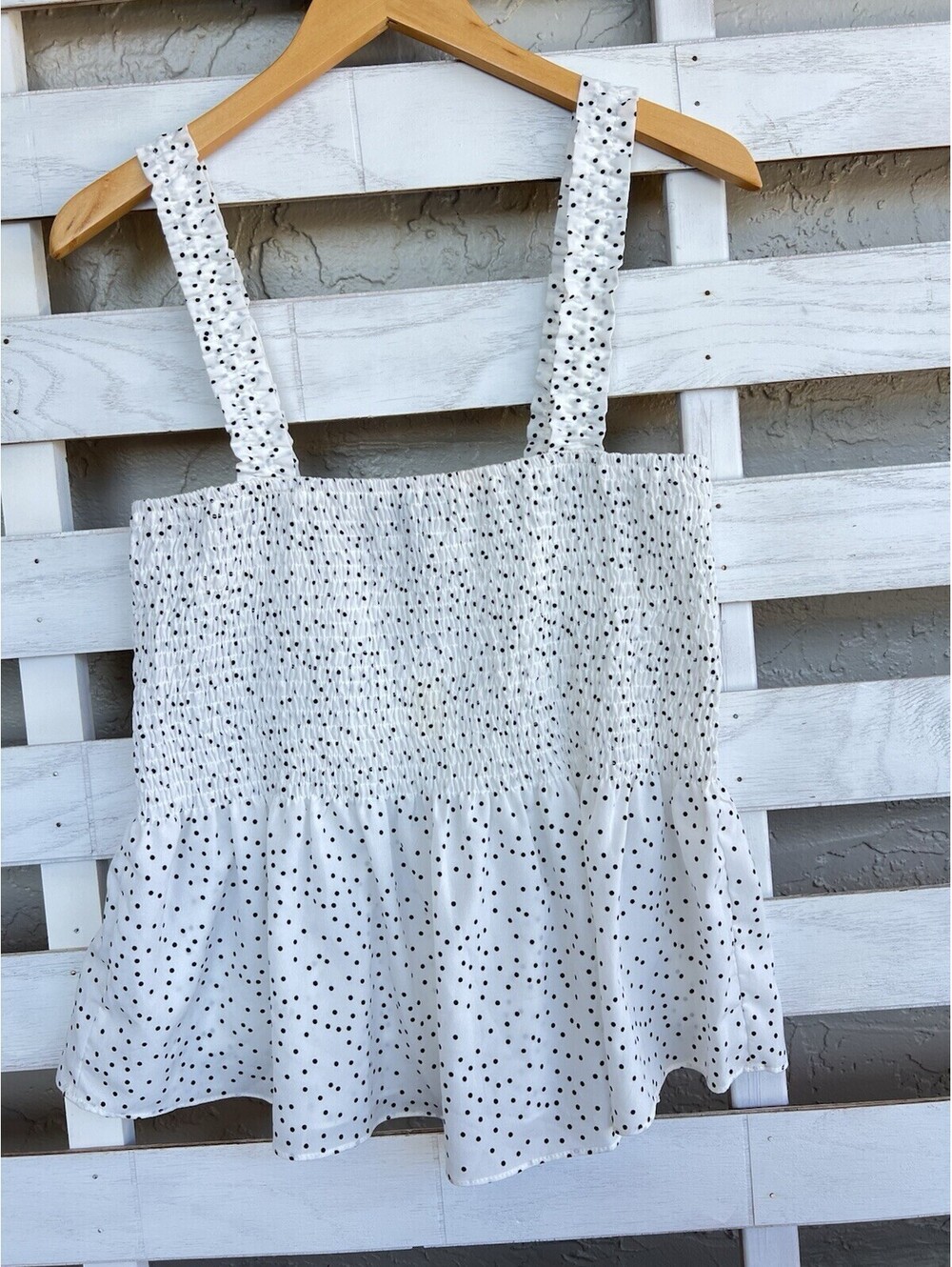 NWT Sugar Lips White Tank Top Blouse Black Polka Dot Size M  Sleeveless Peplum.